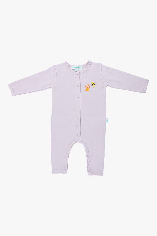 Bebek Çıtçıtlı Tulum Lavanta Grisi - Pamuklu Arı Nakışlı 0-24 Ay