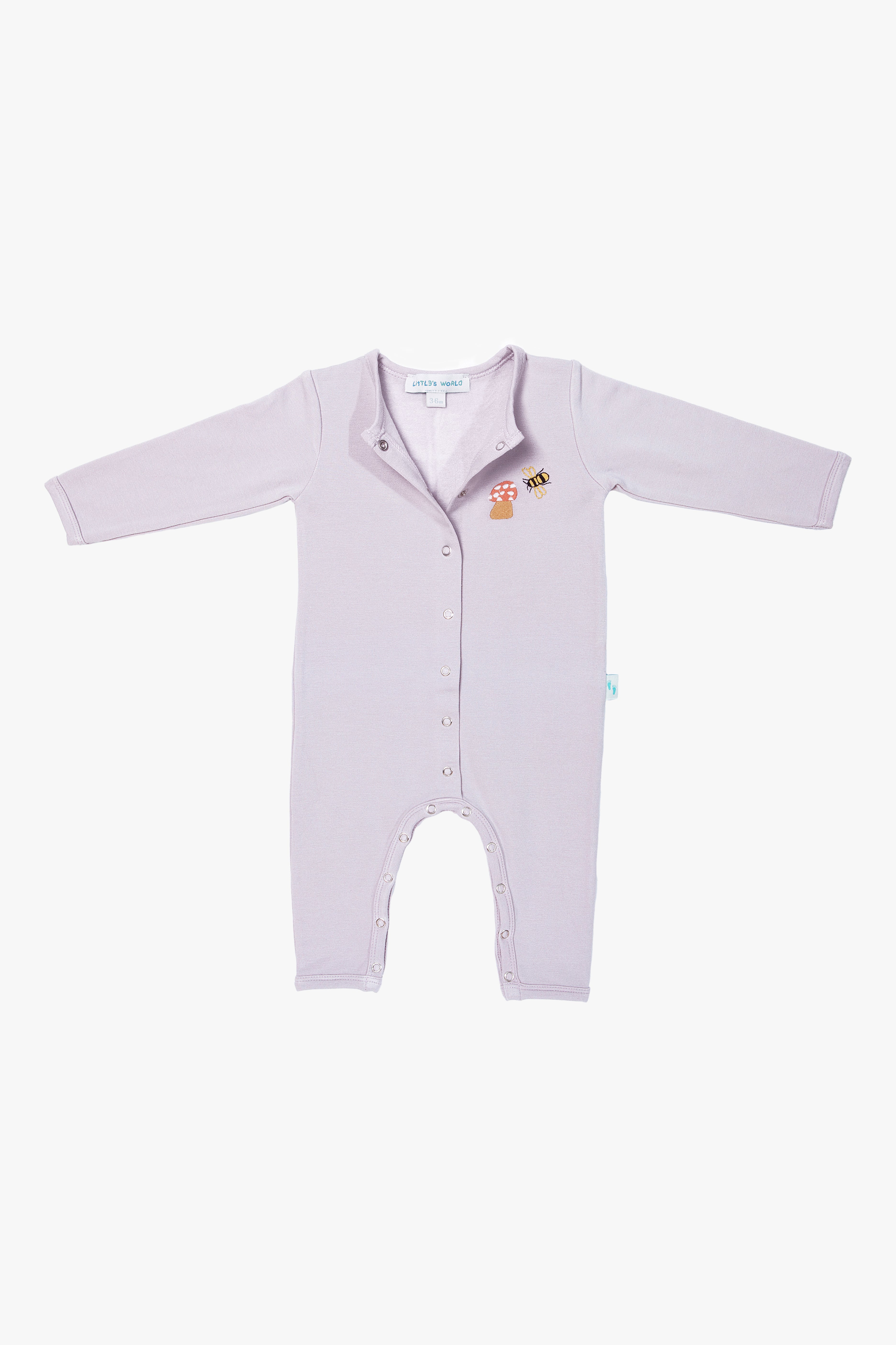 Bebek Çıtçıtlı Tulum Lavanta Grisi - Pamuklu Arı Nakışlı 0-24 Ay