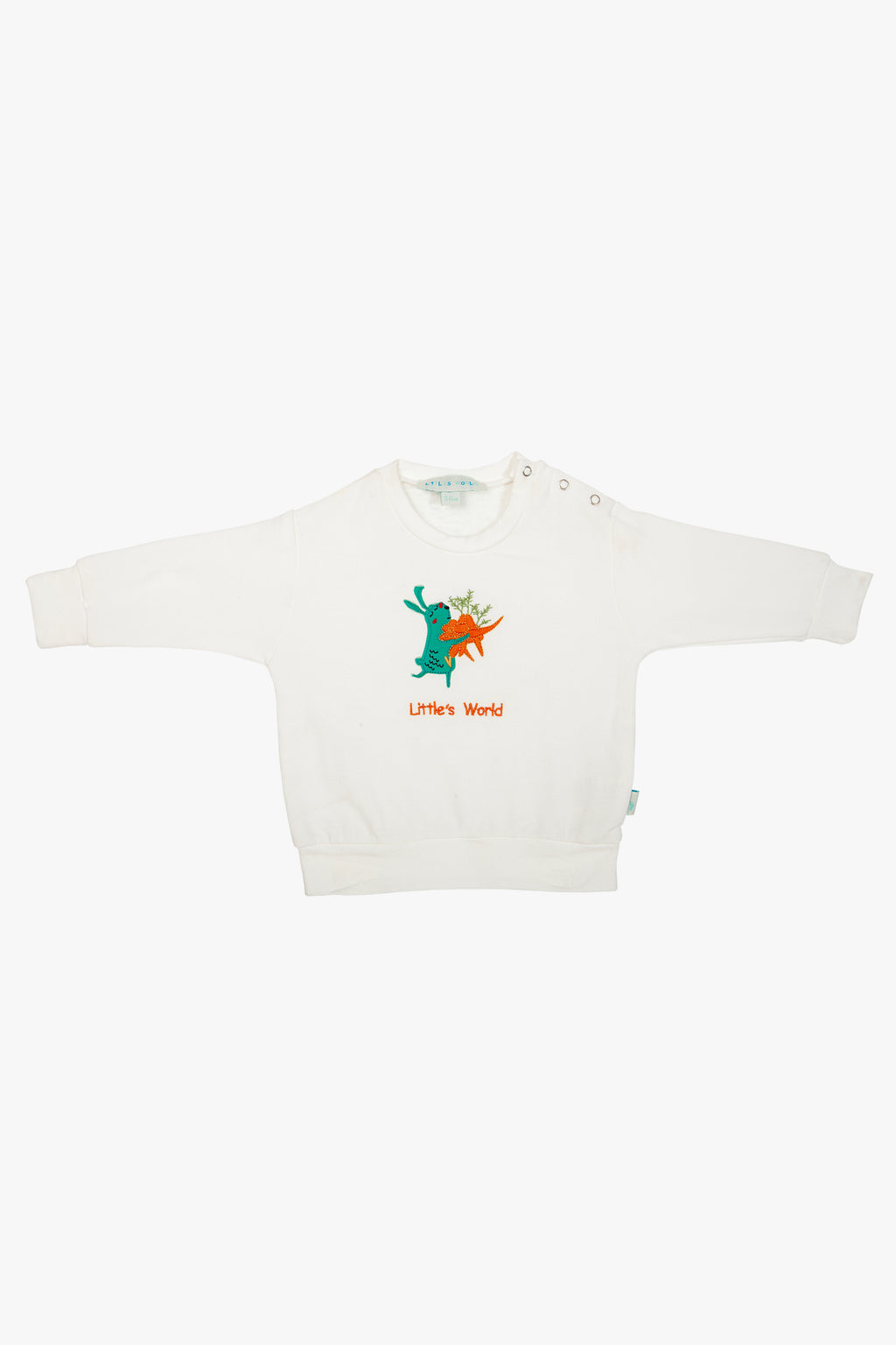 İçi şardonlu ekru bebek sweatshirt tavşan nakışlı - ön görünüm