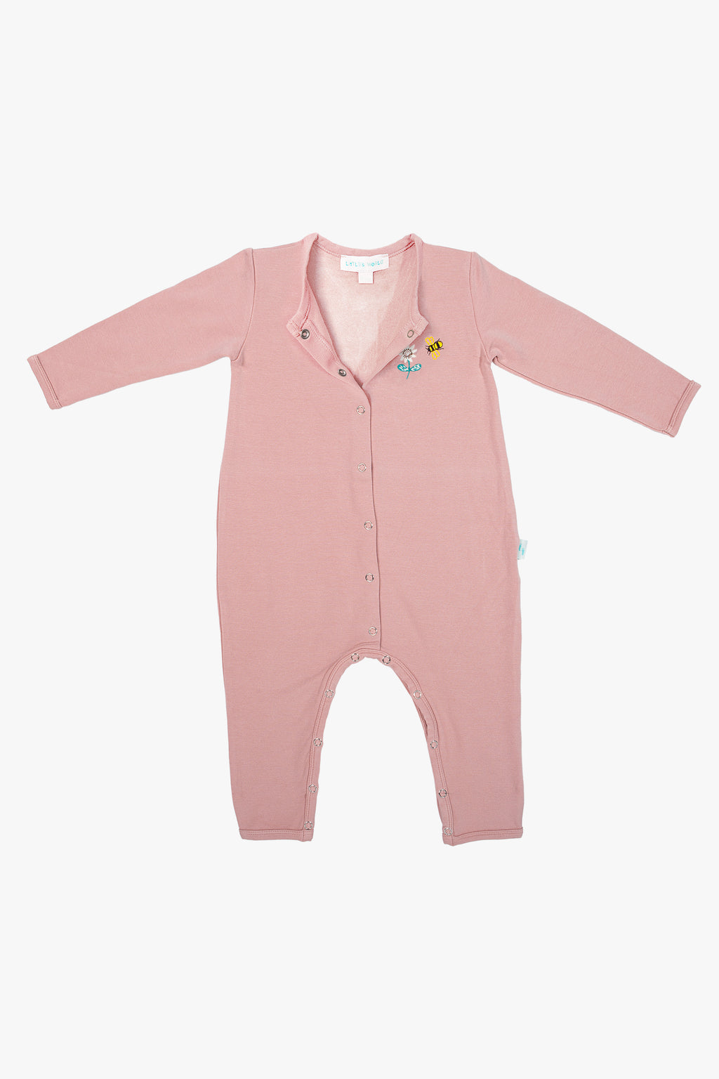 Bebek Çıtçıtlı Tulum Pudra Pembe - Pamuklu Arı Nakışlı 0-24 Ay