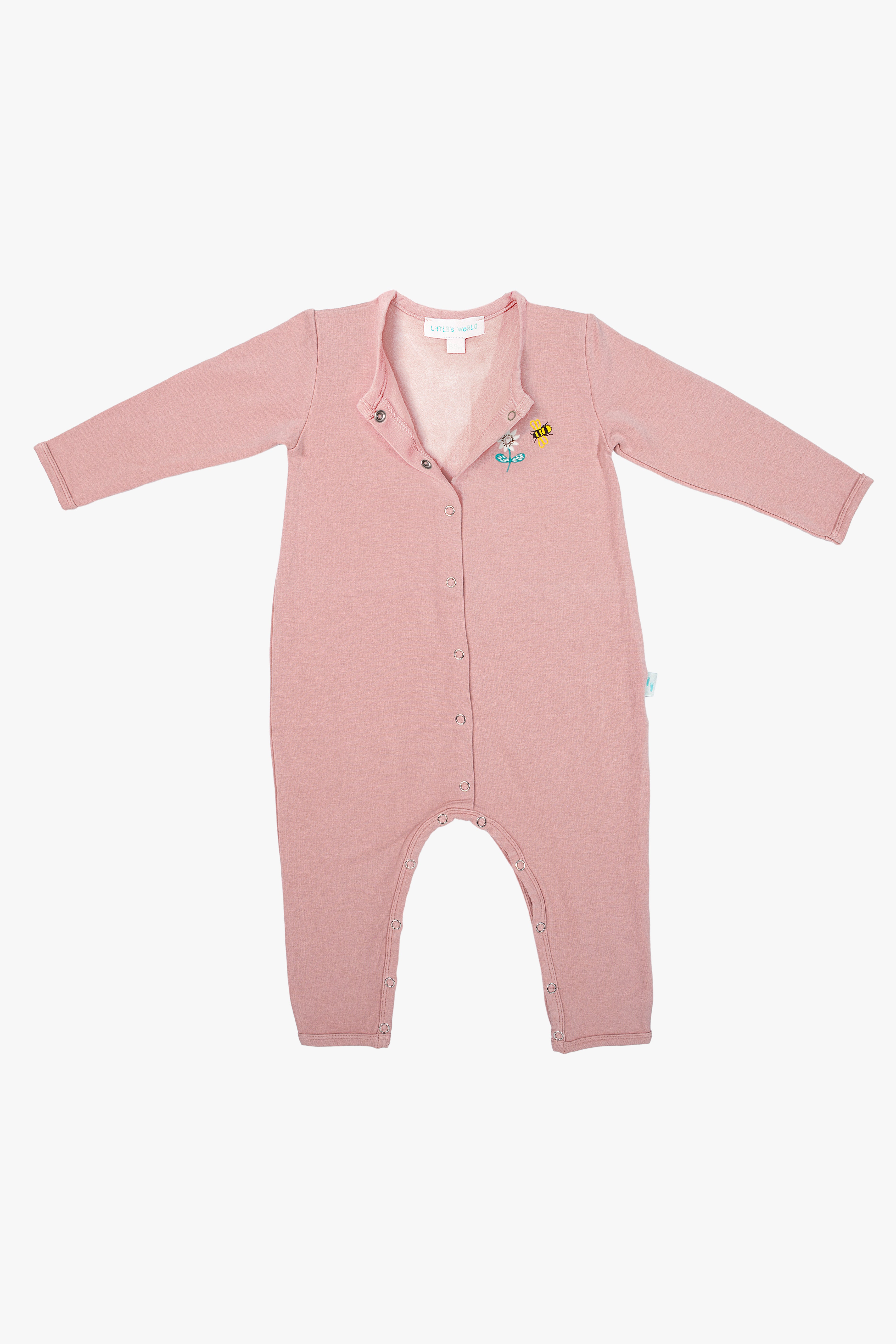 Bebek Çıtçıtlı Tulum Pudra Pembe - Pamuklu Arı Nakışlı 0-24 Ay