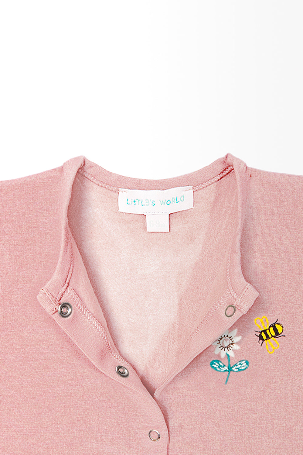 Bebek Çıtçıtlı Tulum Pudra Pembe - Pamuklu Arı Nakışlı 0-24 Ay