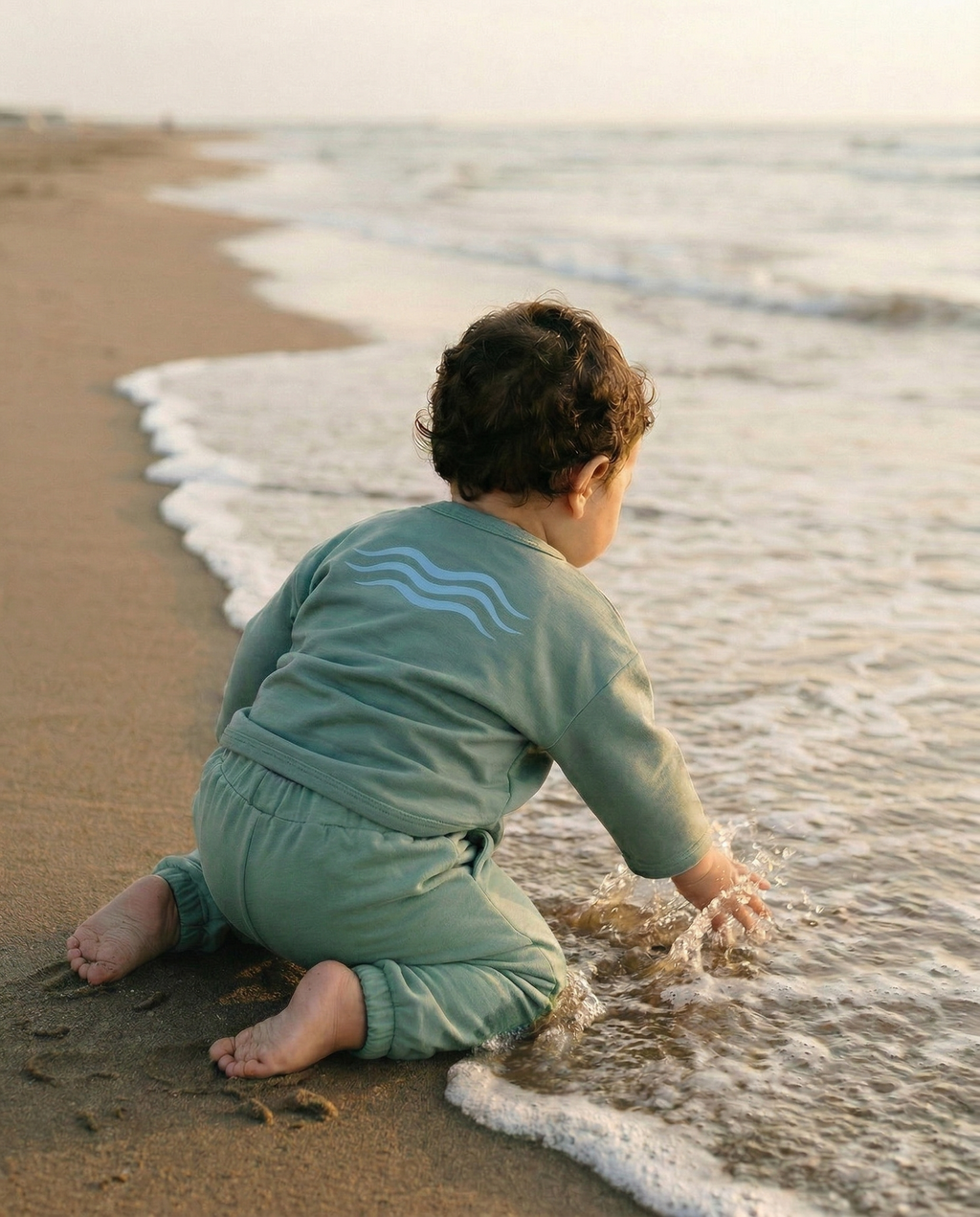 Bebek Sweatshirt  Shale Green Su Dalgası Desen - Simya