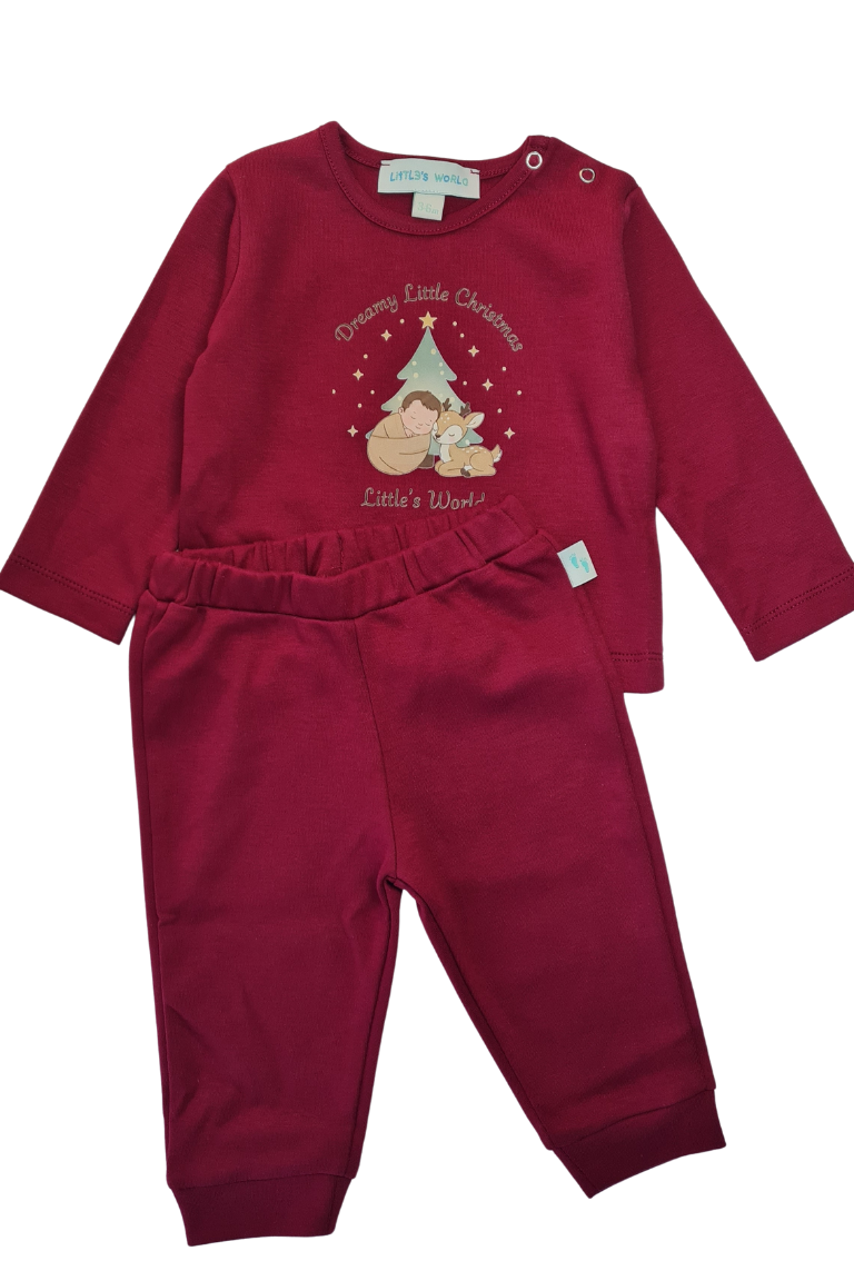 Pamuklu kırmızı bebek alt üst takım - detay görünümü